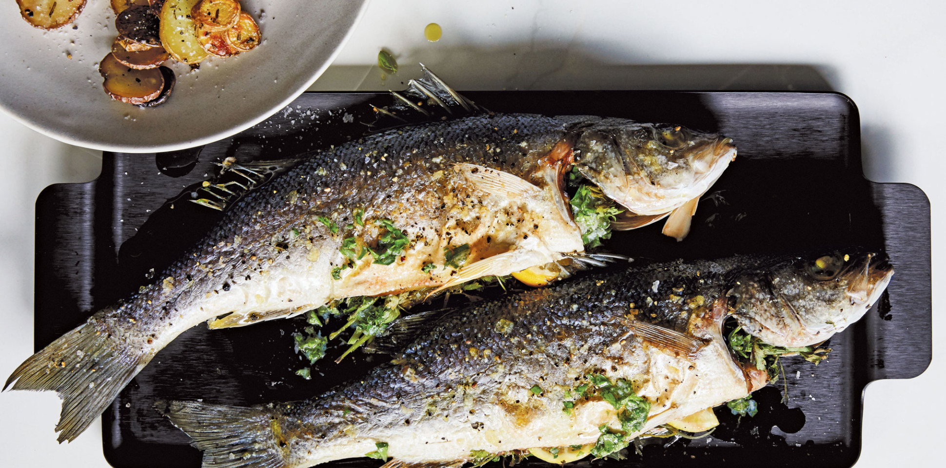 Simple Branzino with Roasted Garlic Dressing thebacklabel