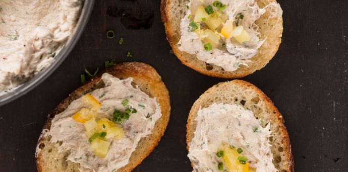 Bluefish Pâté with Lemon Pickle Relish and Garlic Crostini - thebacklabel